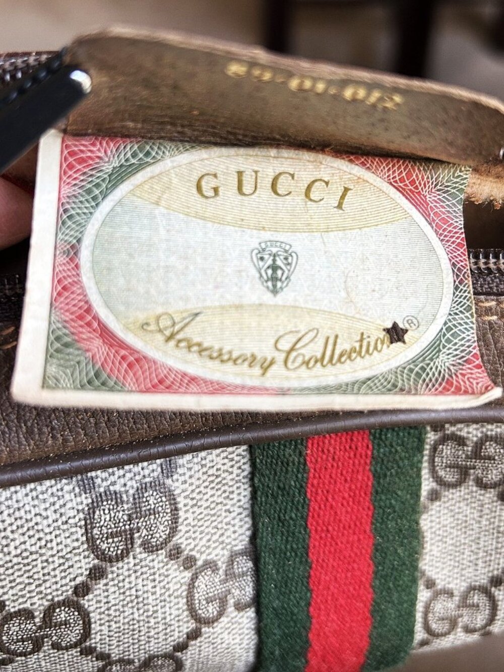 GUCCI GG Supreme Web Sherry Line Clutch, Pouch, Brown, Taupe - Picture 8 of 11
